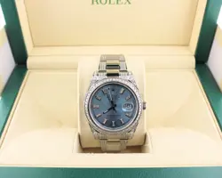 Rolex Datejust 116300 Ice Blue Baguette Dial Diamond Bezel SS Oyster 41mm