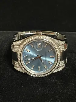 Rolex Datejust 116300 Ice Blue Baguette Dial Diamond Bezel SS Oyster 41mm