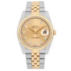 ROLEX DATEJUST 36MM 18K YELLOW GOLD STEEL CHAMPAGNE DIAMOND WATCH 116233