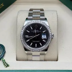 ROLEX DATEJUST 36 NEW 2025 BLACK INDEX DIAL STAINLESS STEEL DIAMOND BEZEL OYSTER