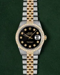 ROLEX DATEJUST 36 16013 36MM BLACK DIAL GOLD AND STEEL MEN'S WATCH