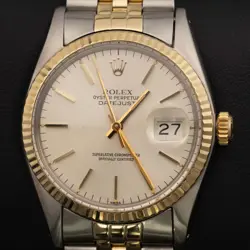 ROLEX DATEJUST 16013 FLUTED BEZEL WATCH TWO-TONE JUBILEE 36MM INDEX IVORY DIAL