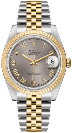 ROLEX DATEJUST GRAY DIAL TWO-TONE GOLD & STEEL AUTOMATIC 36MM UNISEX WATCH 16233