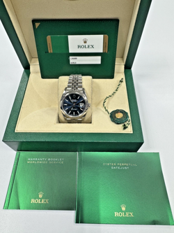ROLEX DATEJUST 41 BLUE DIAL 126300 JUBILEE BRACELET WITH SMOOTH BEZEL BOX&PAPER
