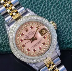 ROLEX DATEJUST LADIES TWOTONE GOLD STEEL PINK MOTHER OF PEARL 1.60CTS WATCH 26MM