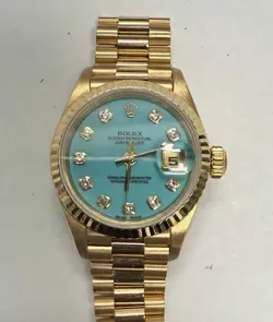 ROLEX DATEJUST 79178 AUTOMATIC 18K YG TURQUOISE STONE DIAL WOMEN'S WATCH 26MM