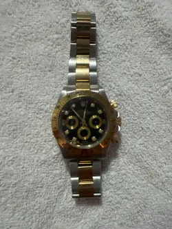 ROLEX DAYTONA 116523 18K TWO TONE 40MM WATCH-CUSTOM BLACK DIAMOND DIAL-18K BEZEL