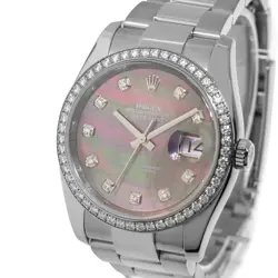 ROLEX DATEJUST 36MM WHITE GOLD & STEEL TAHITIAN MOP DIAMOND DIAL, BEZEL 116244