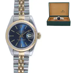 MINT LADIES ROLEX DATEJUST 26MM 69173 TWO TONE JUBILEE BLUE DIAL WATCH BOX