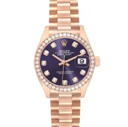 Rolex President 28 Rose Gold Purple Diamond Ladies Watch 279135