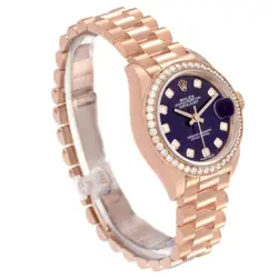 Rolex President 28 Rose Gold Purple Diamond Ladies Watch 279135