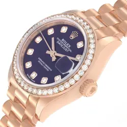 Rolex President 28 Rose Gold Purple Diamond Ladies Watch 279135