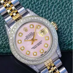 ROLEX DATEJUST LADIES TWO-TONE WATCH GOLD & SS PINK MOP DIAMOND DIAL BEZEL LUGS