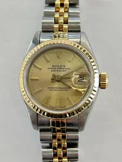 ROLEX OP DATEJUST STEEL & 18K GOLD CHAMPAGNE DIAL 26MM AUTOMATIC WATCH 69173
