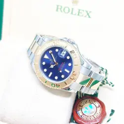 ROLEX 35MM OYSTER PERPETUAL 18K HALF GOLD BLUE DIAL YACHTMASTER REF: 168623 (08)