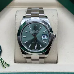 ROLEX DATEJUST 41 MINT GREEN INDEX STAINLESS STEEL SMOOTH BEZEL OYSTER BRACELET