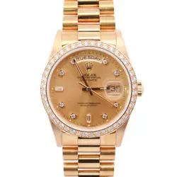 ROLEX DAY-DATE 36MM CHAMPAGNE DIAL WATCH 18348 YG