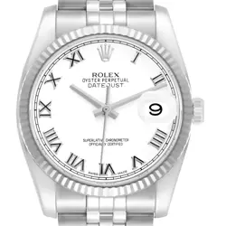 ROLEX DATEJUST STEEL WHITE GOLD WHITE ROMAN DIAL MENS WATCH 116234 BOX CARD