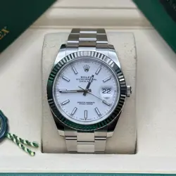 ROLEX DATEJUST 41 WHITE INDEX DIAL STAINLESS STEEL FLUTED BEZEL OYSTER BRACELET