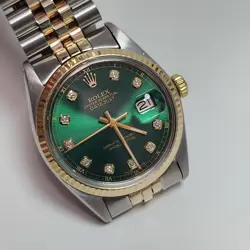 ROLEX DATEJUST 36 MM TWO TONE GREEN DIAMOND DIAL JUBILEE WATCH 16030 CIRCA 1978