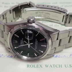 W/PAPERS 1978 ROLEX DATE 34 MM BLACK DIAL OYSTER STEEL AUTOMATIC WATCH 1500