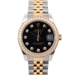 ROLEX DATEJUST 31MM BLACK DIAL WATCH 178383 YG