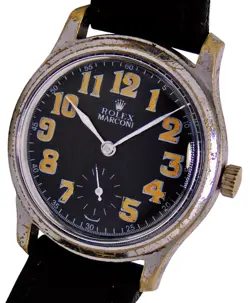 VINTAGE ROLEX MARCONI MILITARY DIAL NICKEL PLATED CASE WATCH JUST SERVICED