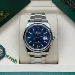 ROLEX DATEJUST 36 BLUE MOTIF DIAL STAINLESS STEEL SMOOTH BEZEL OYSTER BRACELET