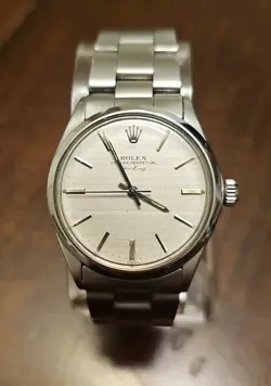 ROLEX AIR-KING 5500 SILVER OYSTER BRACELET WITH SILVER BEZEL. TAPESTRY DIAL