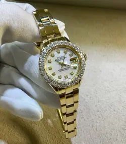 ROLEX OYSTER DATEJUST 26MM 18K GOLD DIAMOND BEZEL MOP DIAL LADIES WATCH 6917