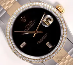 ROLEX DATEJUST 36MM 18K TWO-TONE JUBILEE DIAMOND BEZEL ONYX BAGUETTE DIAL