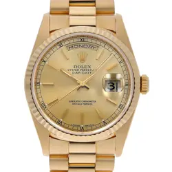 ROLEX DAY DATE 18238 CHAMPAGNE GOLD BAR T NUMBER SECOND HAND MENS