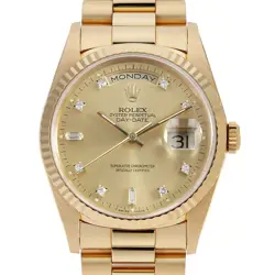 ROLEX Day date 8P diamond / 2P baguette diamond 18238A Champagne Gold S Numb...