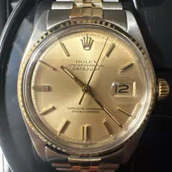 ROLEX DATEJUST MENS 2TONE 14K GOLD & STAINLESS STEEL CHAMPAGNE 1601