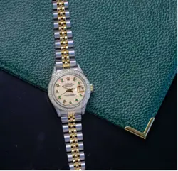 Rolex Datejust Ladies Two-Tone White MOP Emerald Dial Diamond Bezel Lugs Watch