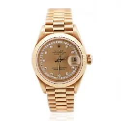 ROLEX DATEJUST PRESIDENTIAL CHAMPAGNE 18K GOLD DIAMOND DIAL FLUTED WATCH
