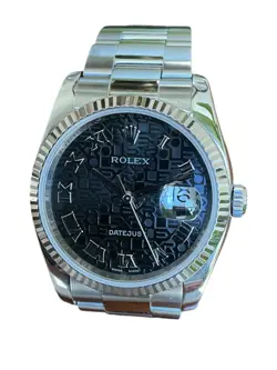 ROLEX DATEJUST 116234 BLACK ROMAN ANNIVERSARY DIAL STAINLESS AND WHITE GOLD