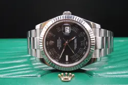 ROLEX DATEJUST II 41MM – BLACK ROMAN DIAL – 18K WHITE GOLD FLUTED BEZEL – OYSTER