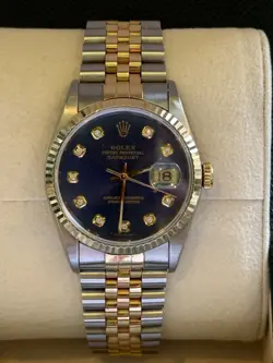 ROLEX DATEJUST 16233 36MM BLUE DIAMOND DIAL STEEL GOLD JUBILEE