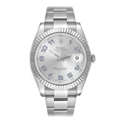MEN'S ROLEX 41MM DATEJUST STAINLESS STEEL WATCH WITH SILVER DIAL & FLUTED BEZEL.