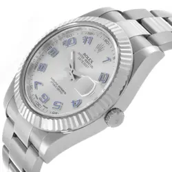 Men's Rolex 41mm DateJust Stainless Steel Watch with Silver Dial & Fluted Bezel.