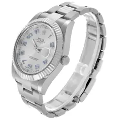 Men's Rolex 41mm DateJust Stainless Steel Watch with Silver Dial & Fluted Bezel.