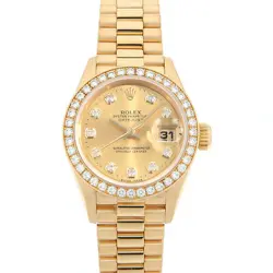 ROLEX DATEJUST BEZEL DIAMOND 10P DIAMOND 69138G CHAMPAGNE GOLD W NUMBER SECO...