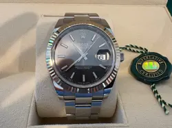 ROLEX DATEJUST 41 BLACK DIAL FLUTED GOLD BEZEL STEEL WATCH 126334 BOX PAPERS