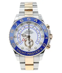 ROLEX 18K GOLD OYSTERSTEEL YACHT MASTER II WRISTWATCH 116681 M BOX PAPERS MINT