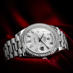 ROLEX DAY-DATE WHITE GOLD METEORITE BAGUETTES DIAMOND BEZEL 228349RBR COMPLETE