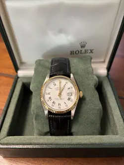 ROLEX DATEJUST STEEL YELLOW GOLD WHITE DIAMOND VINTAGE MEN’S WATCH 16013