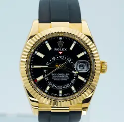 ROLEX SKY-DWELLER 42MM YELLOW GOLD BLACK DIAL 326238 OYSTERFLEX BOXES/PAPERS!