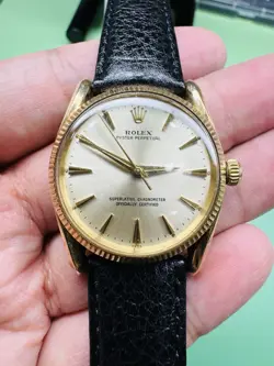 ROLEX BOMBE OYSTER PERPETUAL VINTAGE 14K GOLD REF 1011 MENS 34MM DRESS WATCH
