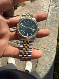 ROLEX DATEJUST 16233 18K YELLOW GOLD & STEEL GREEN DIAL FLUTED 36MM WATCH